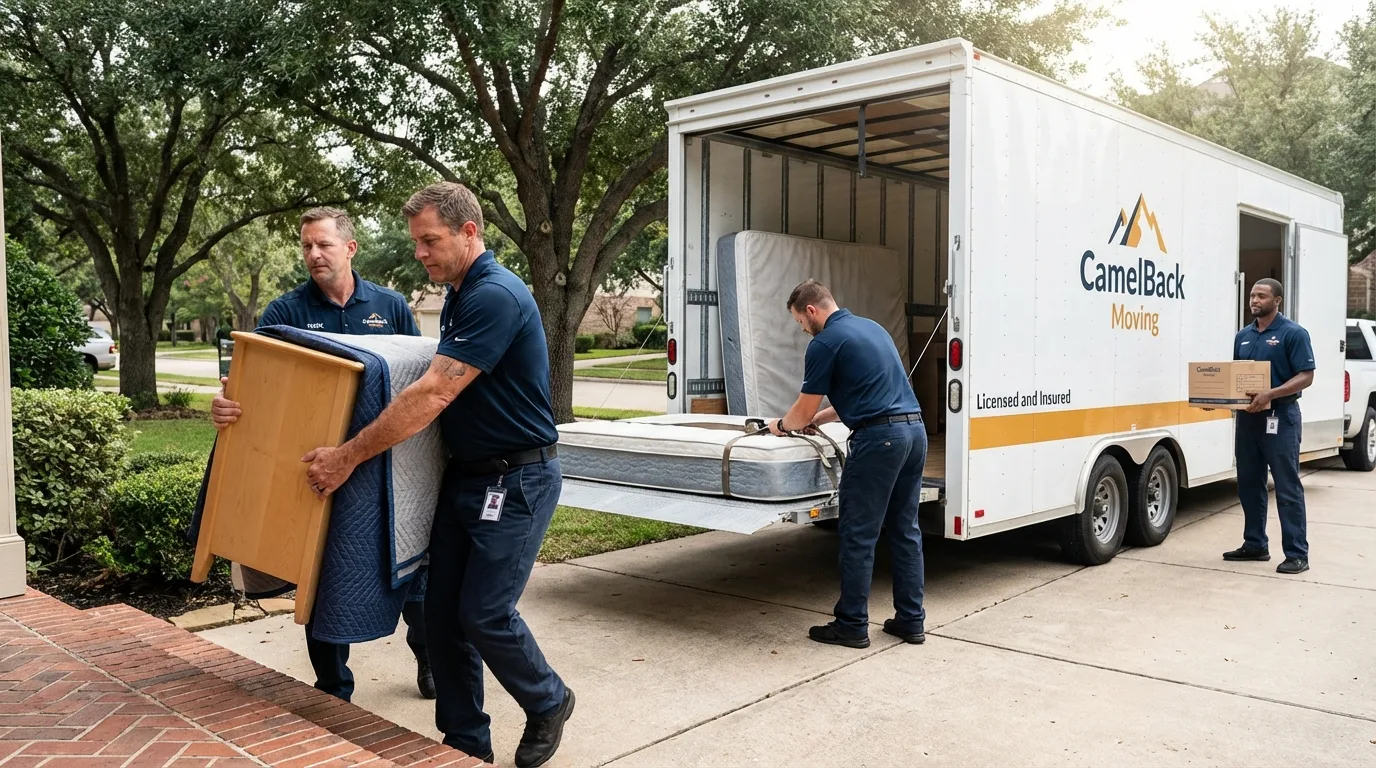 Crew loading residential truck for cross-state move from Nesquehoning, PA