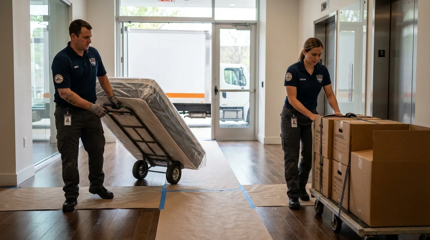 Professional apartment movers loading elevator in Nesquehoning, PA